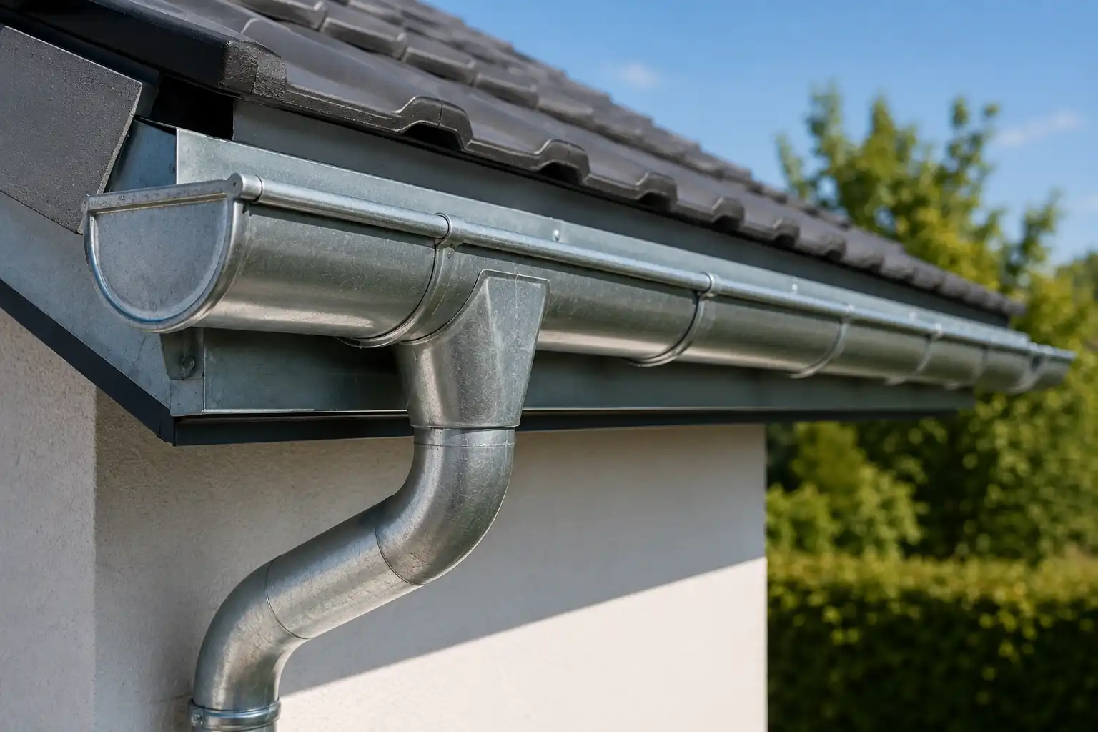 Installation de gouttières en zinc et système d'évacuation des eaux pluviales sur une toiture dans le canton de Genève
